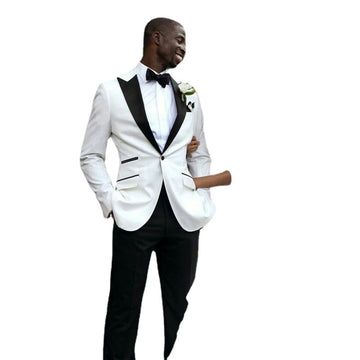 Costume Homme 2 Pieces Groom Wedding Tuxedo White Men Suits Pants Peaked Lapel Groomsmen Blazer  Slim Fit