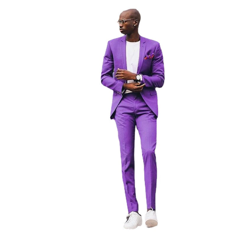 Light Purple Men Suits Notched Lapel Single Breasted Prom Suits Slim Fit Men Tuxedos Groom Wedding Suits 2 Piece Jacket+Pant
