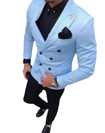 Blue Jacket Black Pant Party Suits Men Men Slim Fit Suits Pant Prom Doube Breasted Suit Costume Homme 2 Pieces(Jacket+Pants)