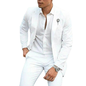 Summer White Linen Groom Tuxedos Suits For Wedding 2 Piece Men Blazers Costume Homme Slim Fit Jacket+Pants