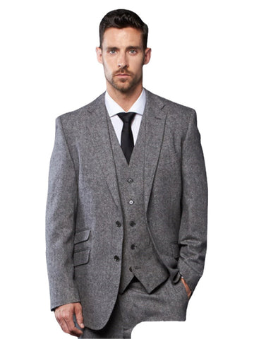 Grey Tweed Men Suit Slim Fit 3 Piece Costume Homme Tuxedo Groom Gentle Blazer Prom Suits