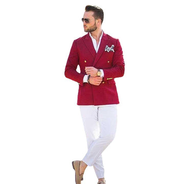 Costumes Pour Hommes Terno Red Coat With White Pant Men Business Suits Groom Wedding Tuxedo Outfit Man Blazer 2 Pcs