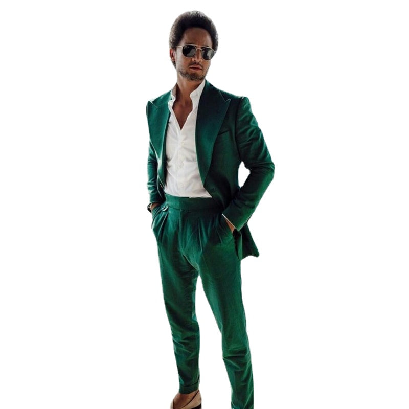 Green Men Coat Suits Custom Made Plus Size Business Best Man Jacket Blazer 2 Pieces ( Jacket+ Pants)