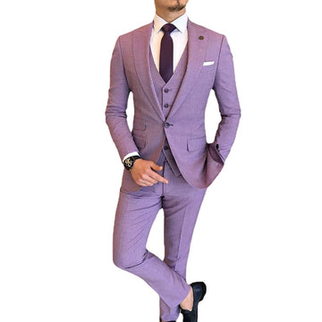 (Jacket+Pants+Vest) Tailor-Made Man Suit Slim Fit Purple 3 Piece Men Wedding Clothes Formal Party Costume Homme Made