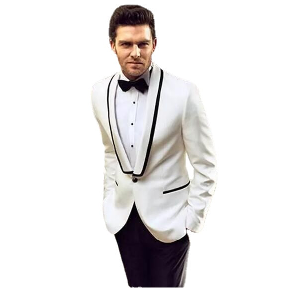 Men's White 2-Piece Tuxedo Suit for Groomsman Wedding & Dinner (Jacket, Pants)