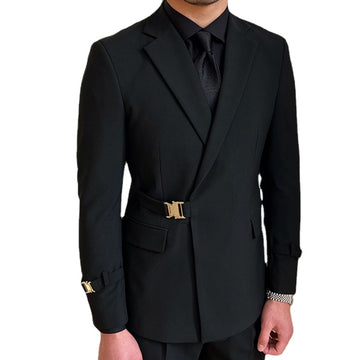 Solid Metal Buckle Decoration Blazer Party Wedding Banquet Blazer Italian Designer Suit Jacket Slim Fit Blazer Homme