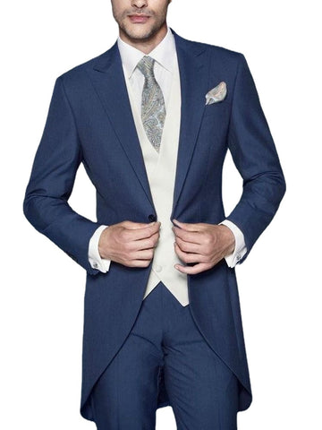Wedding Men'S Suits Slim Fit Blue One Button Blazer Sets Custom Gentleman Costume 3 Piece Outfits Dress