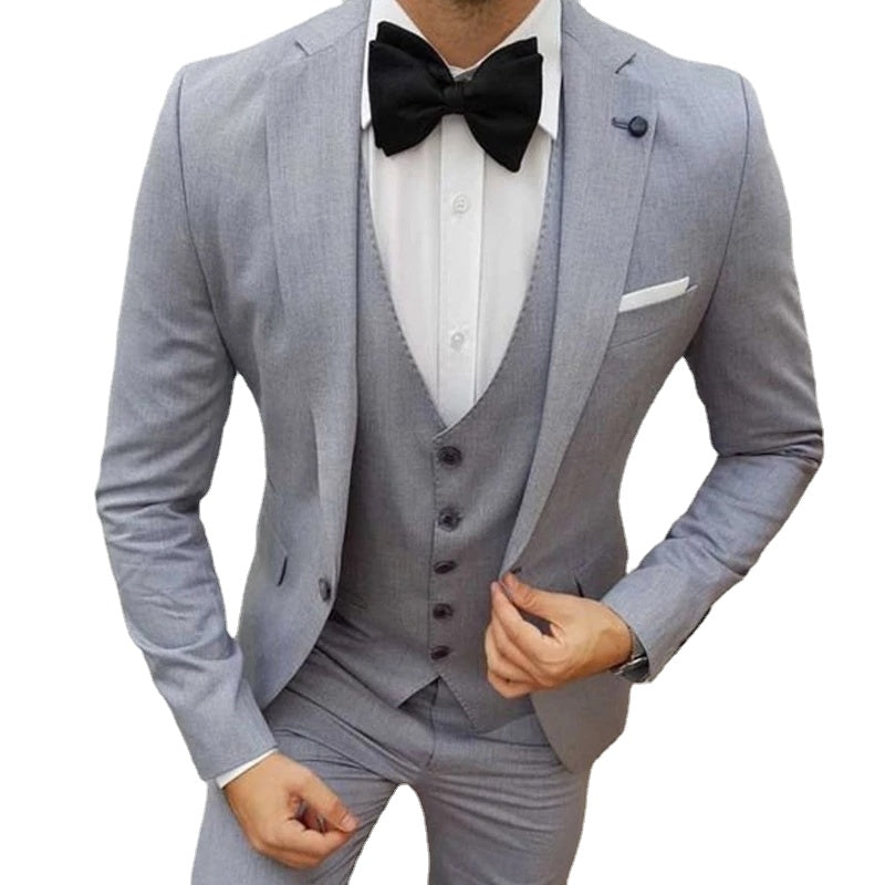 Costume Gray Slim Fit Men Suits for Wedding with Notched Lapel 3 Pcs Groom Tuxedo Formal Costume Jacket Vest Pants