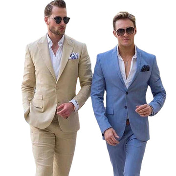 Ivory Men's Suits for Beach Wedding Groom Tuxedos Notched Lapel Two Pieces Groomsmen Wear Slim Fit Men Suits
