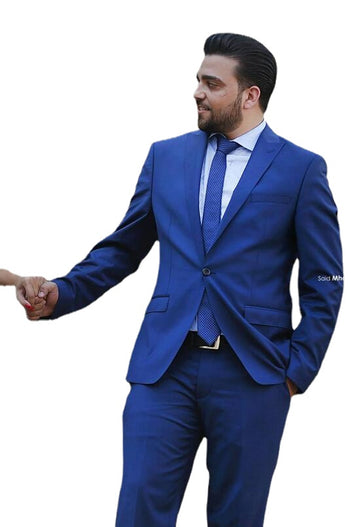 Plus Size Royal Blue Groom Suit Tuxedos Suit Best Man Designs Slim Fit Wedding Suits Men 2 Pcs(Jacket+Pants+Tie)