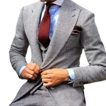 Tailor Houndstooth Men Suit Tuxedos 3Pieces(Jacket+Pants+Vest+Tie) Man Wedding Suits Casual Business Dress