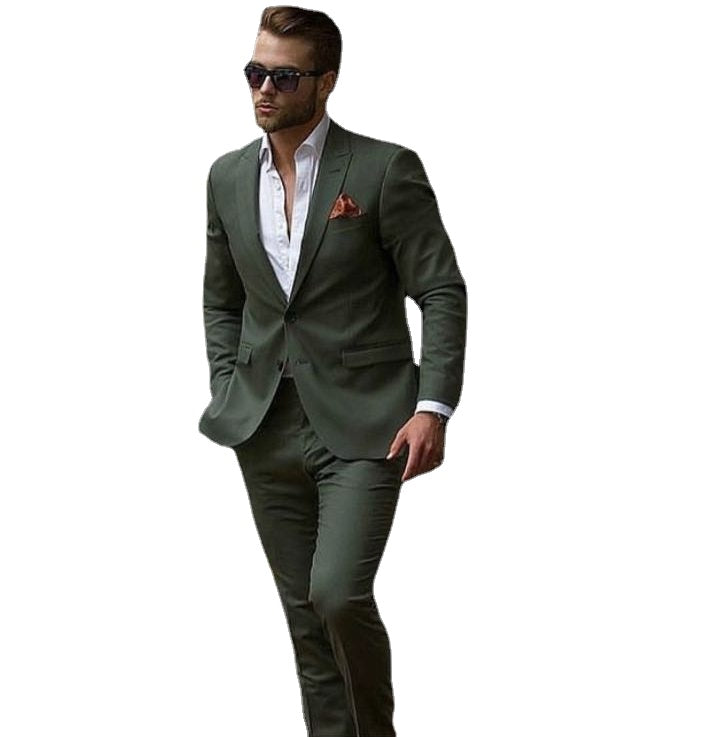 Casual Stylish 2 Pieces (Jacket+Pants) Dark Green Men Suit Slim Fit Groom Tuxedo Custom Wedding Suits Prom Blazer