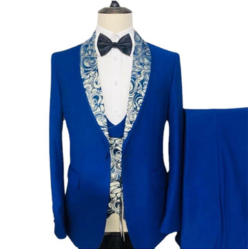 Foral Printed Shawl Lapel Men Suits Costume Homme Groom Tuxedos 3 Pcs Prom Terno Blazer Wedding Slim Fit