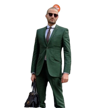 Tailored Casual Green Men‘s Suits For Wedding 2 Piece(Jacket+Pants+Tie)Slim Fit Tailored Made Groom Tuxedo Blazer Trousers