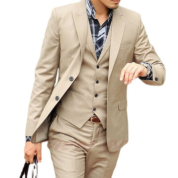 Costume homme beige 3 pièces avec revers cranté, coupe slim, smoking de marié, costume Terno pour homme (veste, pantalon, gilet, cravate) 