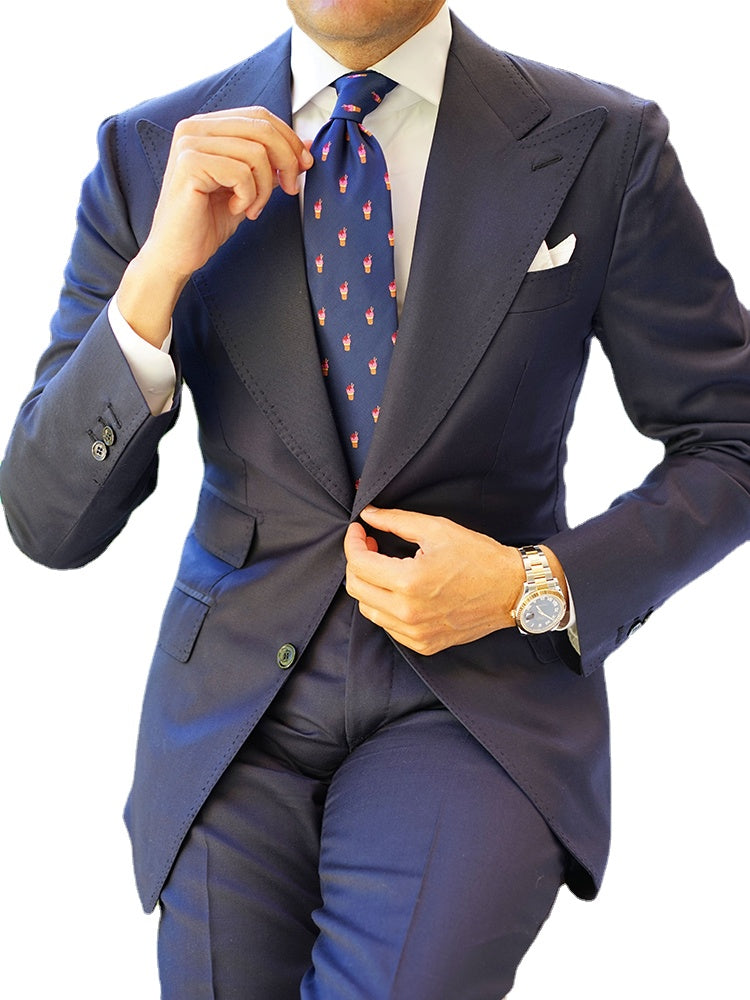 Dark Blue 2 Piece Slim Men Formal Suit Tailor Made Groom Wedding Tuxedo 2 Piece Prom Wedding Business Men Suit Set