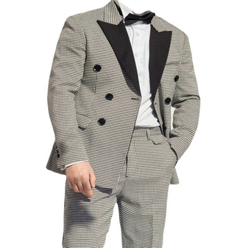 Houndstooth Men Suits Casual Peak Lapel Blazer 2 Piece Prom Party Double-Breasted Tuxedo Costume Homme Custom Made