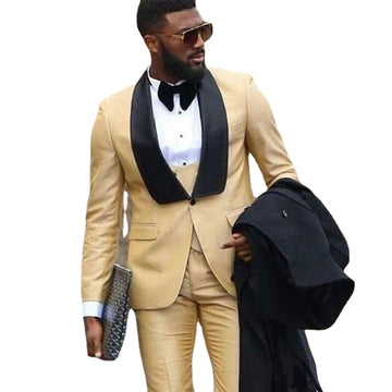Champagne Men Suits for Wedding Black Shawl Lapel Man Blazer Slim Fit Terno Groom Wedding Tuxedos 3 Pcs