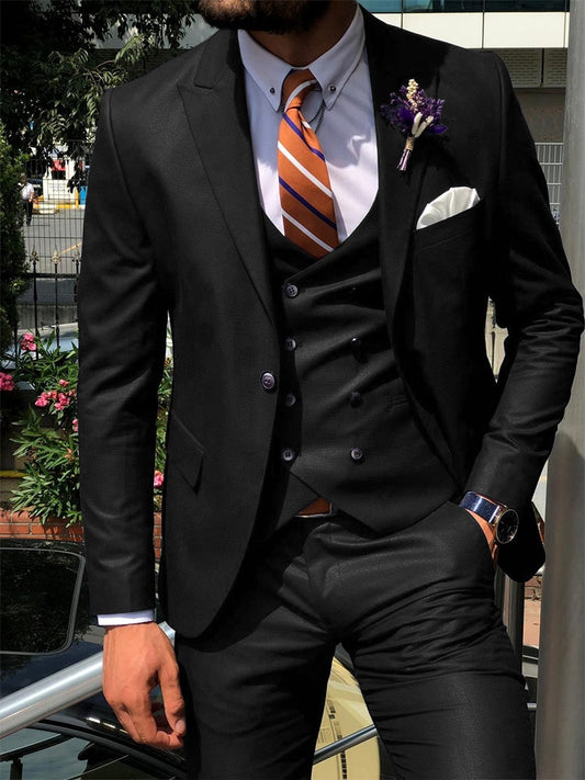 Dark Blue 3 Piece Slim Men Suit Cutsom Groom Wedding Tuxedo Prom Wedding Tailor Made Men Suit With Pants