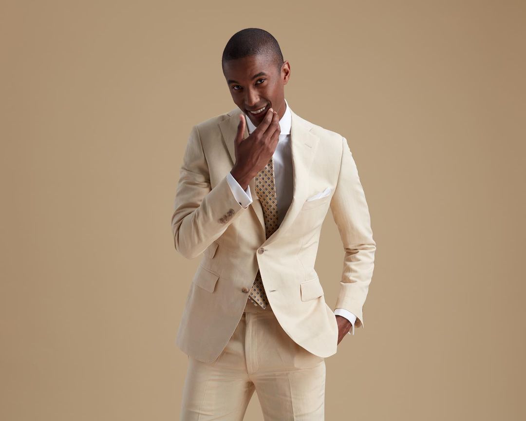 Men's Beige Slim Fit 2-Piece Blazer Suit Set Jacket for Wedding