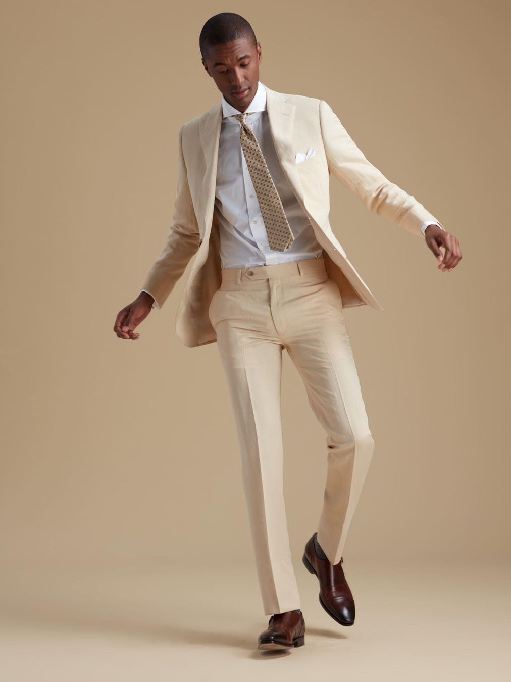 Men's Beige Slim Fit 2-Piece Blazer Suit Set Jacket for Wedding