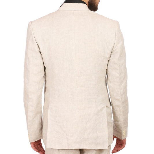 Costume d'été en lin beige pour homme, smoking de marié 2 pièces avec revers cranté, ensemble de vêtements pour homme personnalisé, blazer avec pantalon