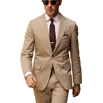Beige Slim Fit Wedding Men Suits for Dinner Party Groom Tuxedo 2 Piece Jacket with Pants Design Blazer