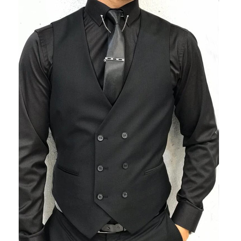 Black Formal Sleeveless Men Vest with Double Breasted One Piece Suit Waistcoat Custom Wedding Tuxedo Waist Coat