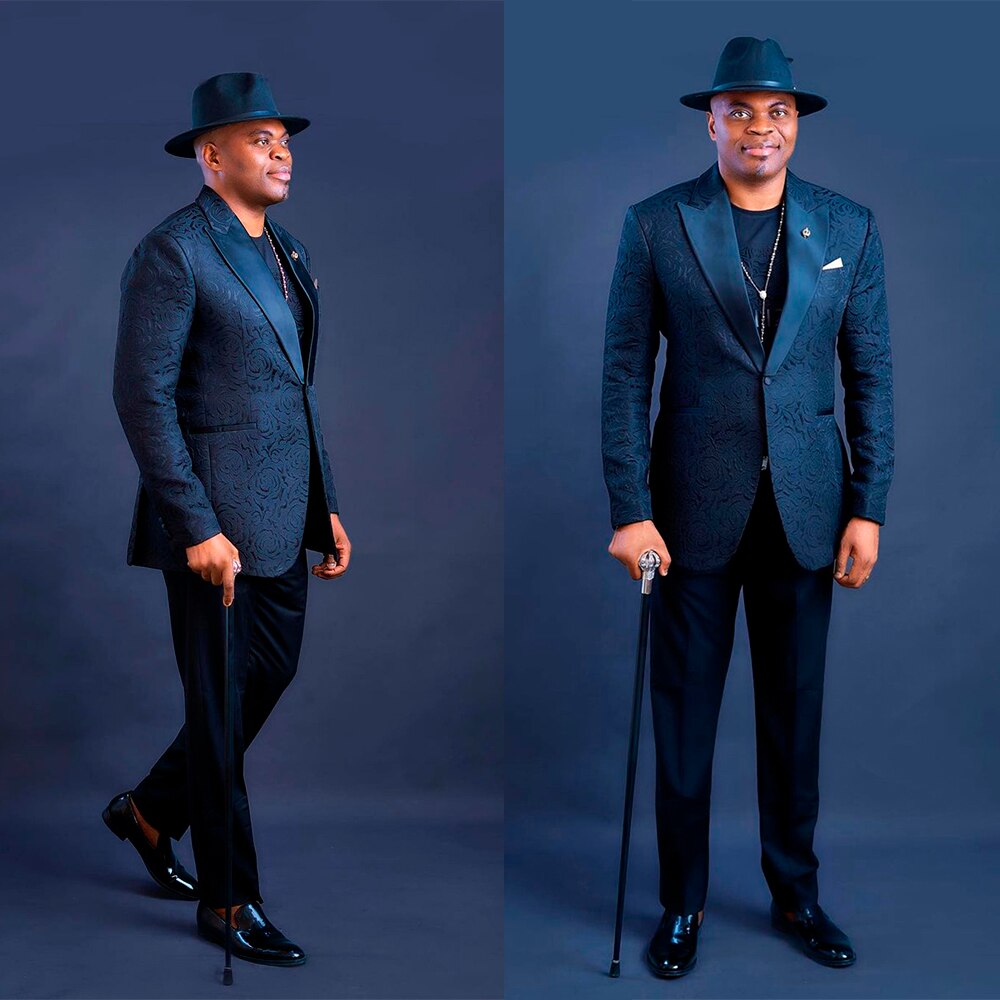 Black Jacquard Men Suit Tailor-Made 2 Pieces Tailored One Button Blazer Pants Formal Work Wear Business Causal Groom Prom Party