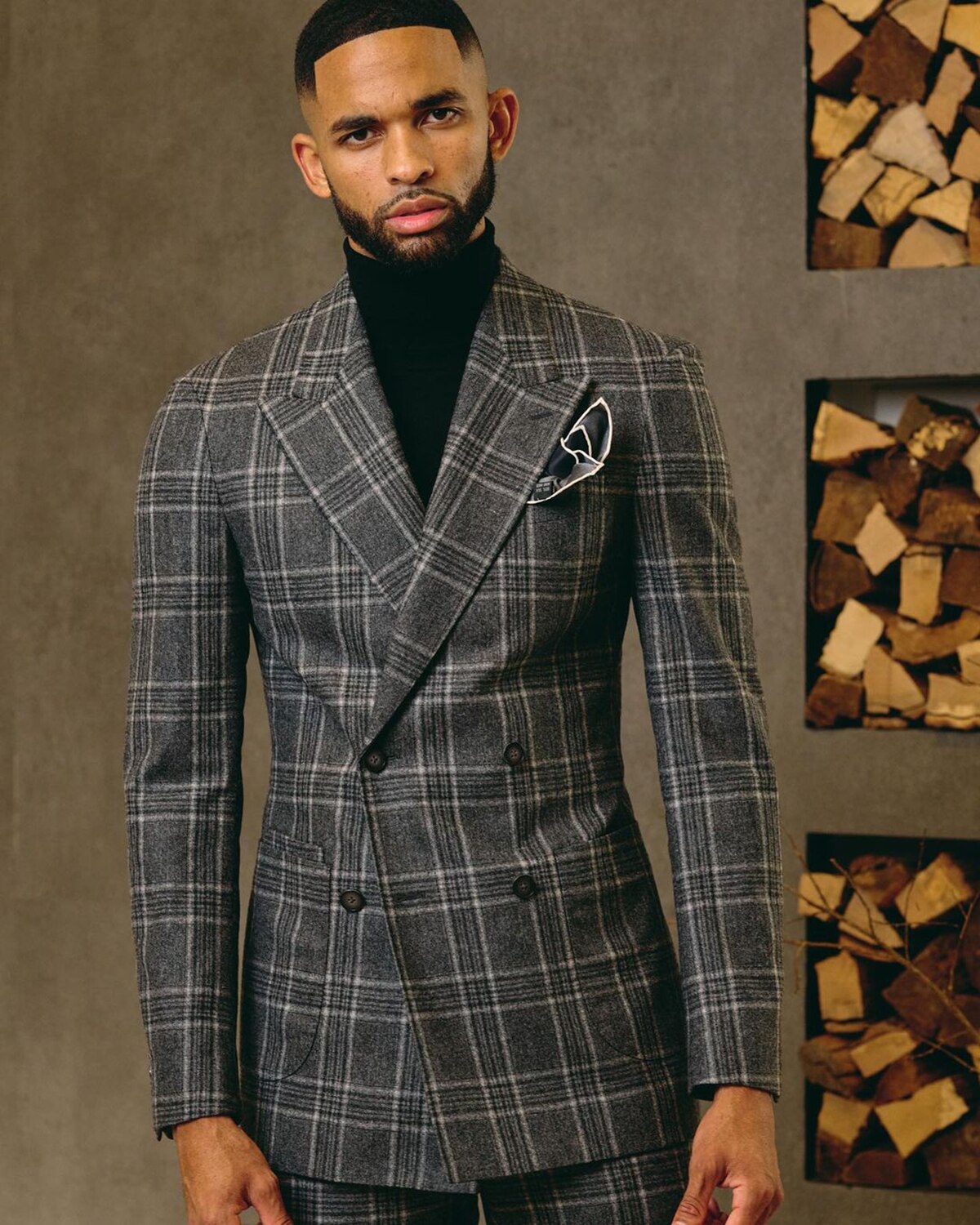 Black Men Suit Tailor-Made 2 Pieces Blazer Pants Double Breasted Plaid Wide Lapel Tuxedo Business Wedding Groom Prom Tailored
