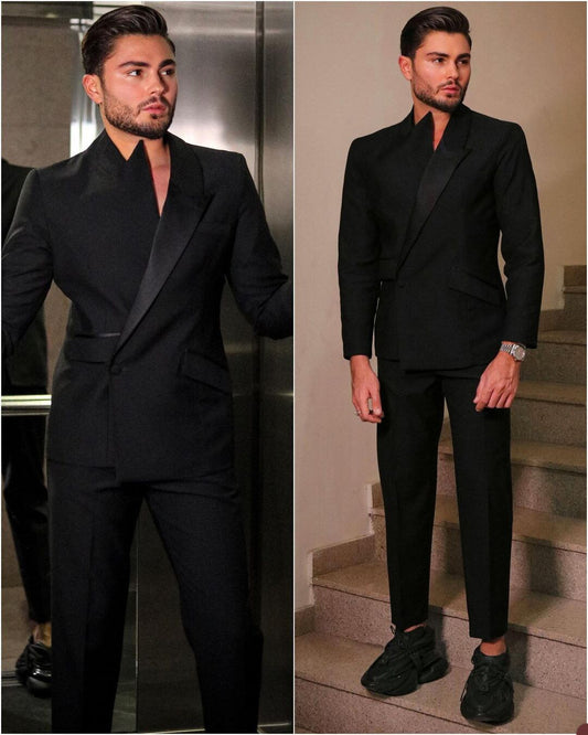 Black Men Suit Tailor-Made 2 Pieces Blazer Pants One Button Modern Jacket Business Modern New Wedding Groom Prom Tailored