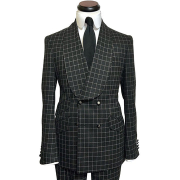 Black Men Suit Tailor-Made 2 Pieces Blazer Pants Square Plaid Double Breasted Lapel Business Wedding Groom Prom Tailored