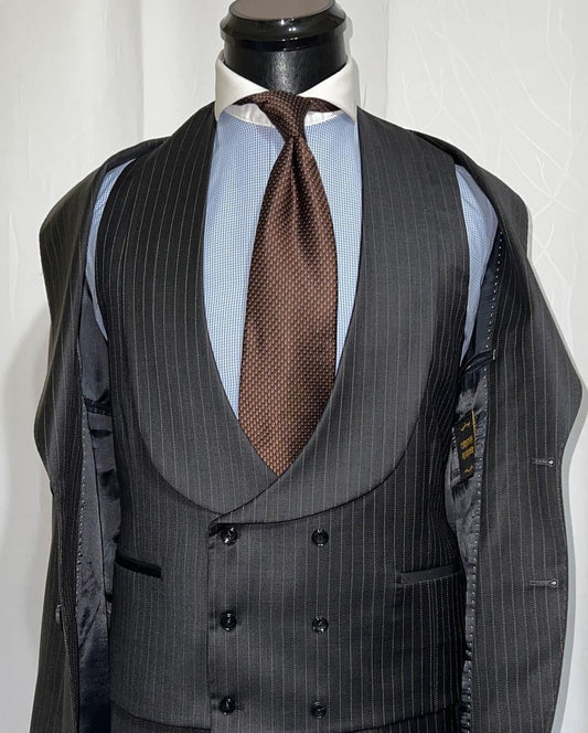 Black Pinstripe Men Suit Tailor-Made 3 Pieces Blazer Vest Pants Single Breasted Slim Formal Business Causal Party Host Tailored