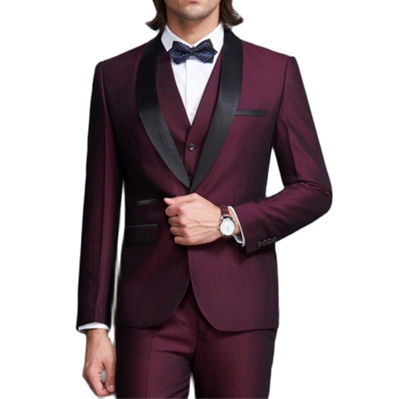 Conjuntos de blazer burdeos, trajes de boda ajustados para hombre, traje formal de 3 piezas, chaqueta deportiva (abrigo, pantalón y chaleco). 