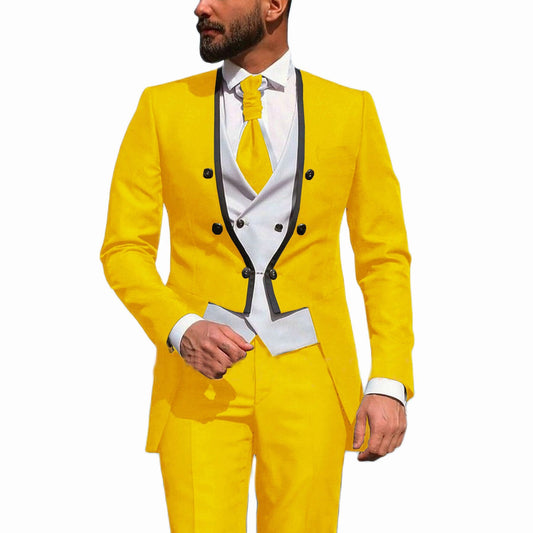 Blazer Sets Formal Dinner Party Tailcoat Burgundy Wedding Suits Groomsman Groom Suits Men's Tuxedo 3 Pieces