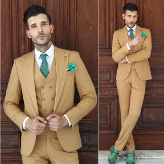 Blazer Sets Slim Fitted 3 Pieces Jacket Double-Breasted Vest Groom Wedding Dresses Business Style Costumes