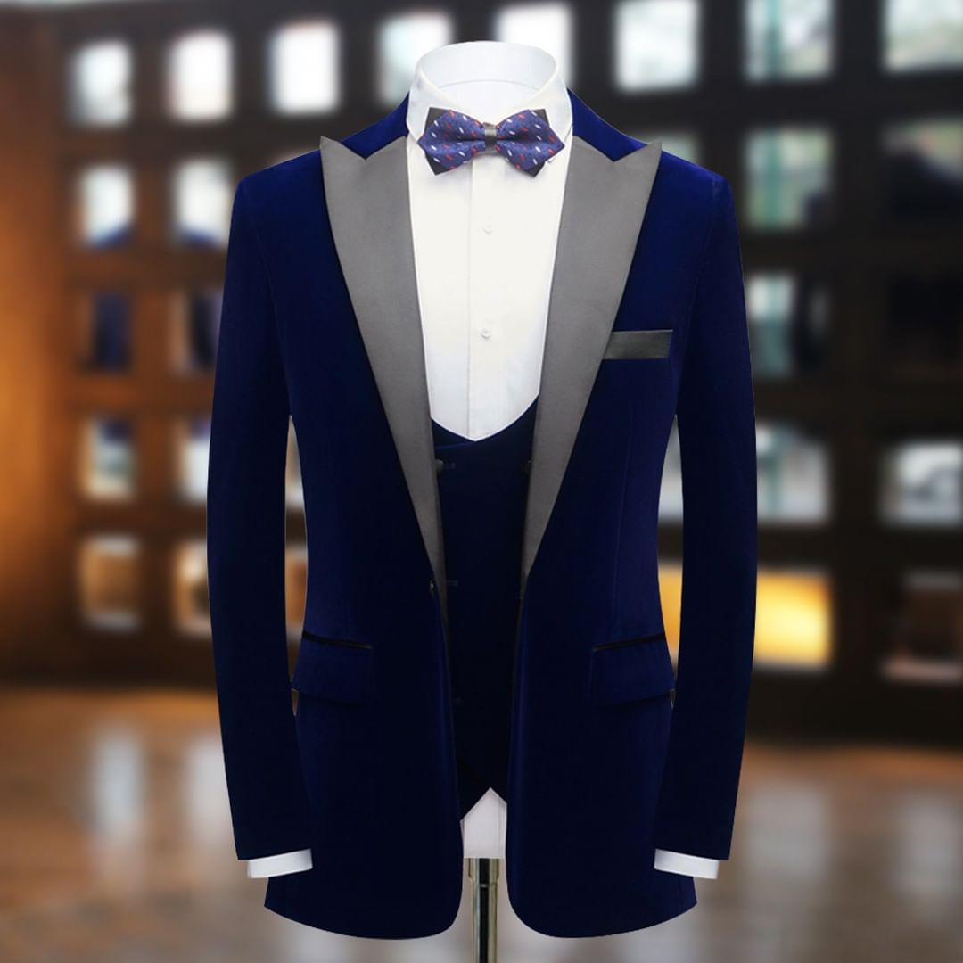 Men's Royal Blue Velvet Jacket 3-Piece Tuxedo Blazer Suit Set