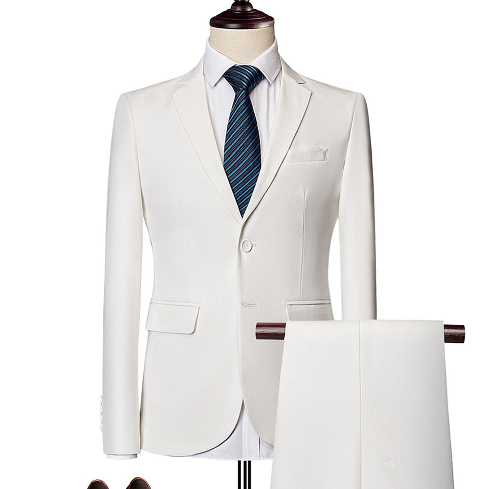 Blazers Pants Sets Groom Wedding Dress Suits Men's Casual Business 2 Piece Set Suit Jacket Coat Trousers