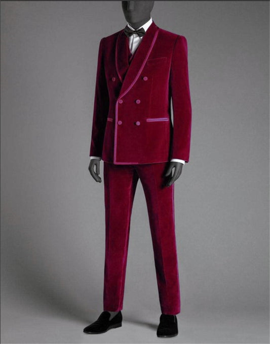 Blazers Sets Velvet Coat Luxury Men's Double Breasted Suit Men 2 Pieces Blazer