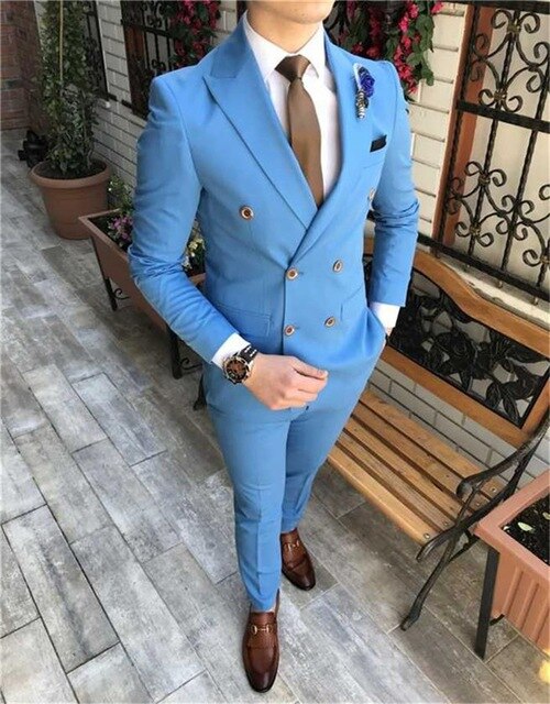 Double Breasted Men Suit Costume Homme Slim Fit Tuxedos Wedding Groom Party Prom Blazer Terno 2 Pcs(Jacket+Pants)