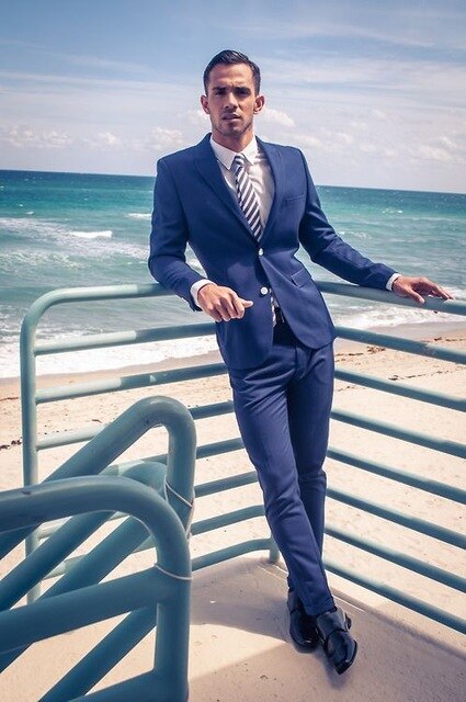 Conjuntos de traje azul para hombre para boda, 2 piezas (chaqueta, pantalón y corbata), blazer ajustado, esmoquin a medida para graduación y fiesta. 