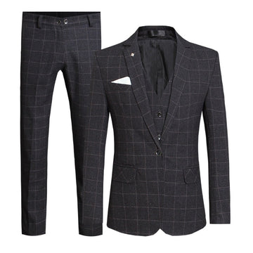 Men Suits Casual Slim Fit Plaid Printed Single Breasted