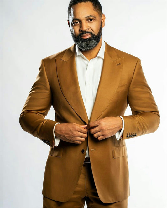 Brown Groomsmen Wedding Tuxedos Two Button Best Men Groom Suits Plus Size Prom Party Blazer Jacket(jacket+pants)