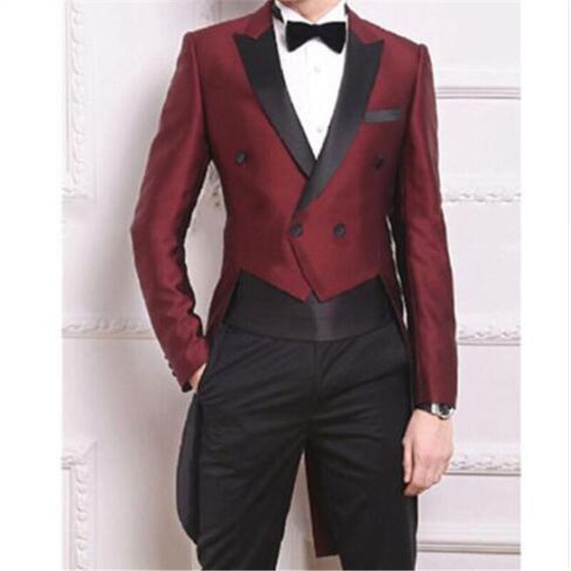 Traje de hombre para boda, 2 piezas (chaqueta, pantalón y faja), color burdeos, corte entallado, personalizado 