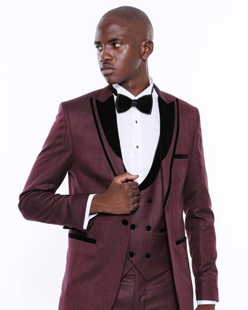 Burgundy Wedding Men's Suit Jacket Sets Slim Fit Formal Dinner Custome Plus Size Tuxedo Homme 3Piece Outfits (Blazer+Pants+Vest)