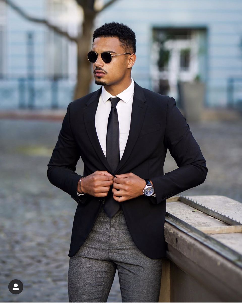 Black tuxedo jacket outlet with grey pants