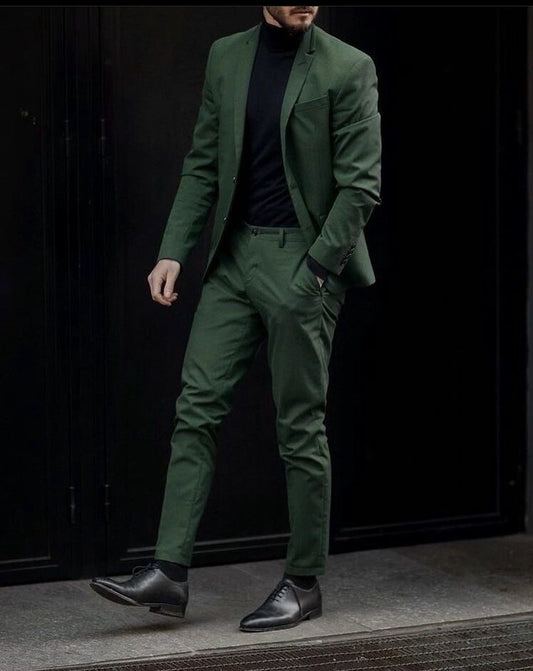 Casual Green 2 Buttons Men Suits Blazer Trousers Tailored Made Party Wear Groom Wedding Tuxedos Costume Homme 2Pcs Jacket Pants