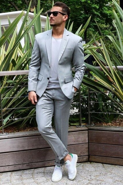 Trajes casuales gris claro para hombre, para boda, novio, 2 piezas, chaqueta y pantalones, para graduación, corte entallado, blazer tipo terno. 