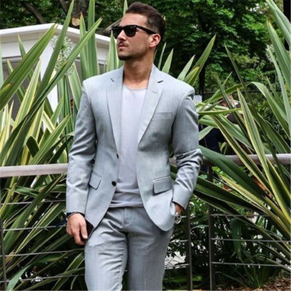 Trajes casuales gris claro para hombre, para boda, novio, 2 piezas, chaqueta y pantalones, para graduación, corte entallado, blazer tipo terno. 
