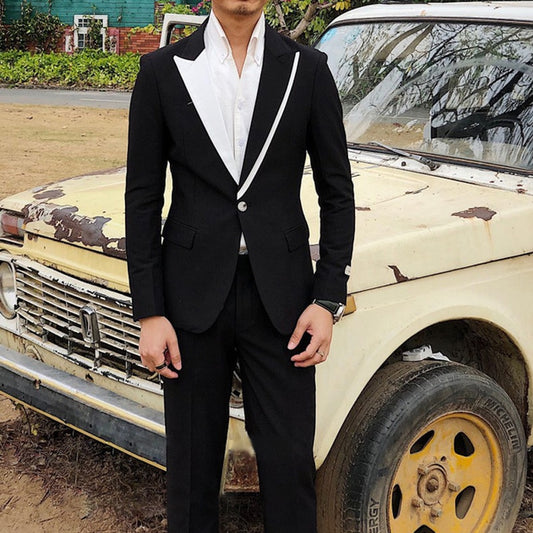 Casual Men Suits With Black Pants for Club Party British Style Wedding Tuxedo 2 Piece Groom Jacket